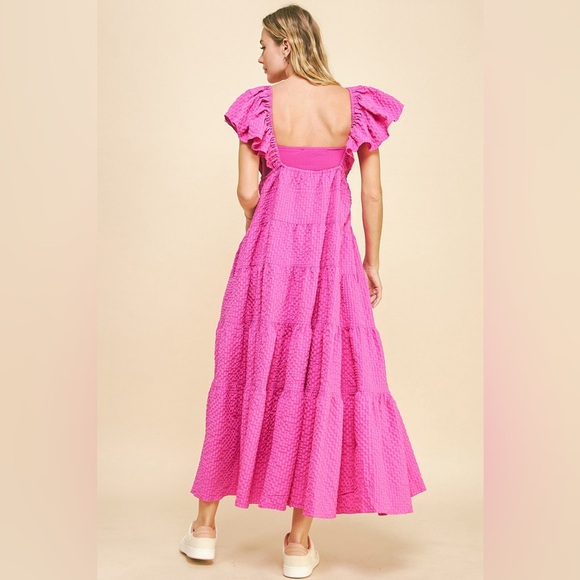 🟠 92B. Deep V-Neck Textured Tiered Maxi Dress - Orchid - Picture 3 of 12